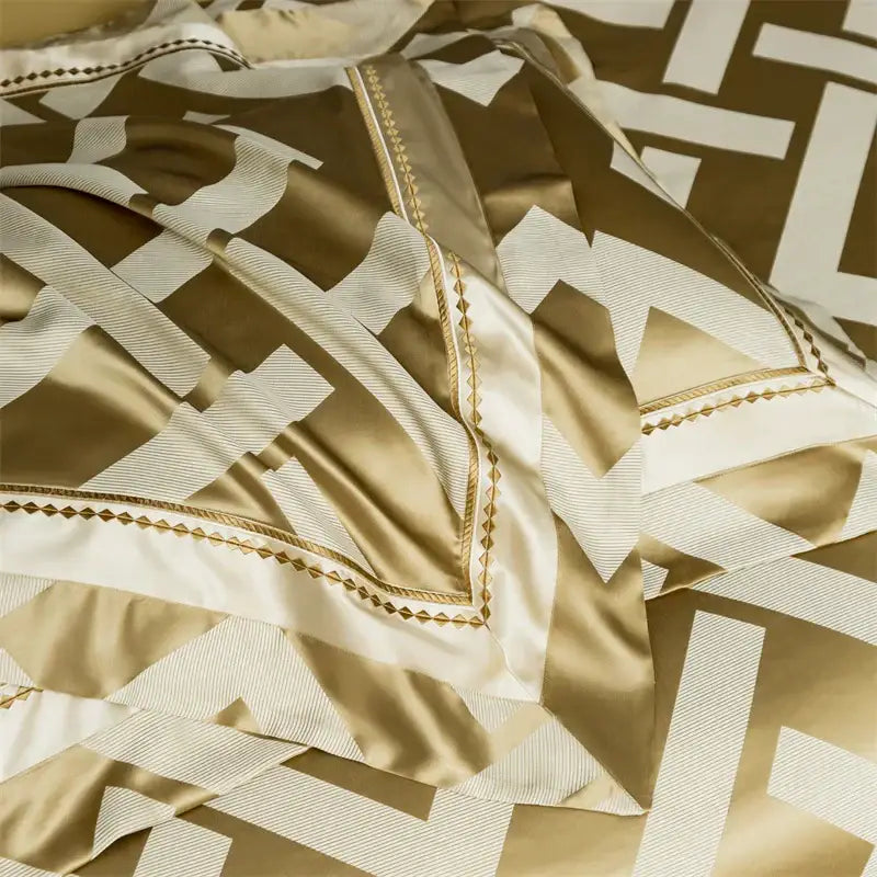 Gold & cream egyptian cotton bedding set bedroom jacquard brocade