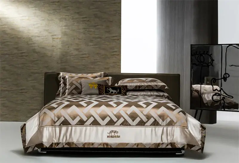 Gold & cream egyptian cotton bedding set bedroom jacquard brocade