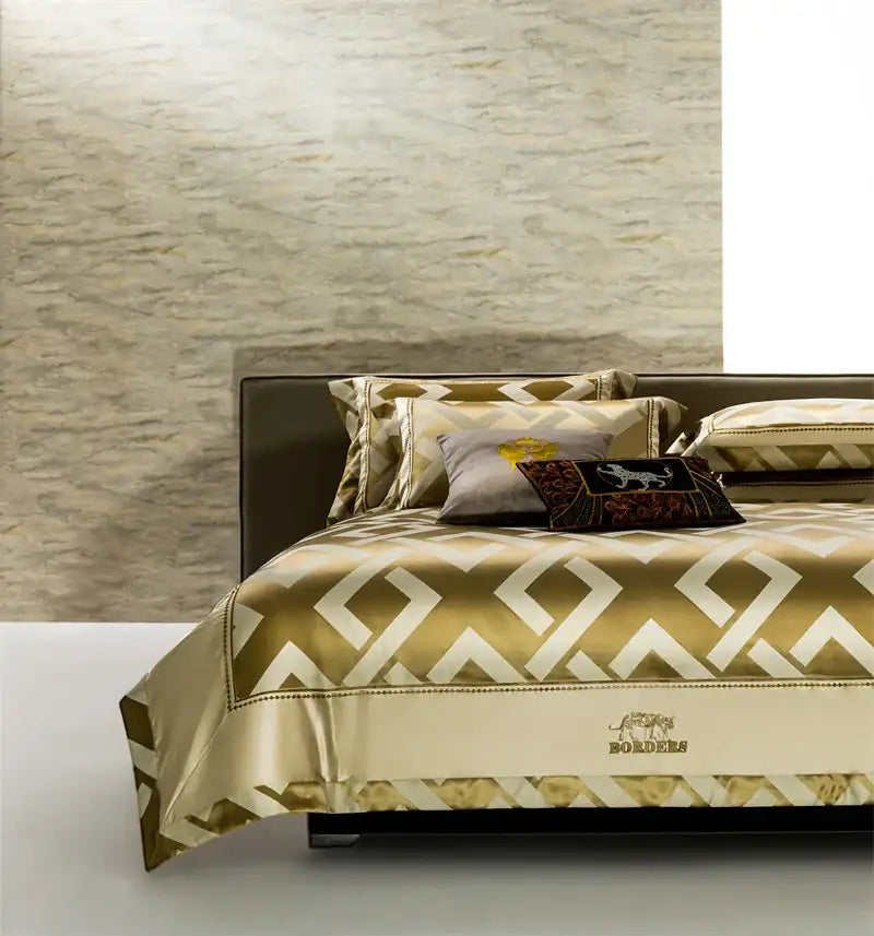 Gold & cream egyptian cotton bedding set bedroom jacquard brocade