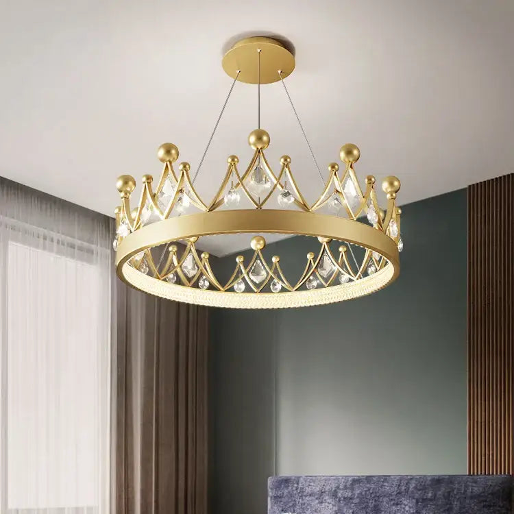 Gold crown crystal chandelier pendant light for bedroom