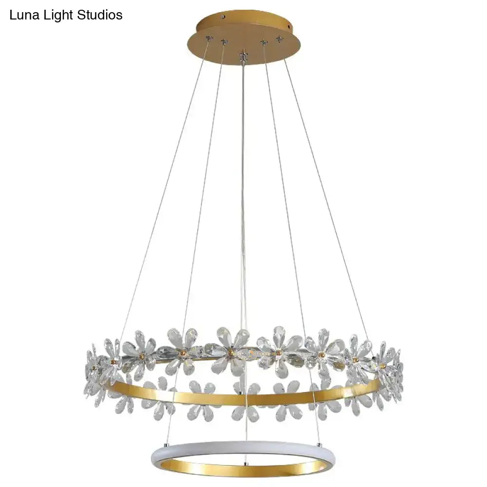 Gold crown crystal flower pendant light bedroom chandelier