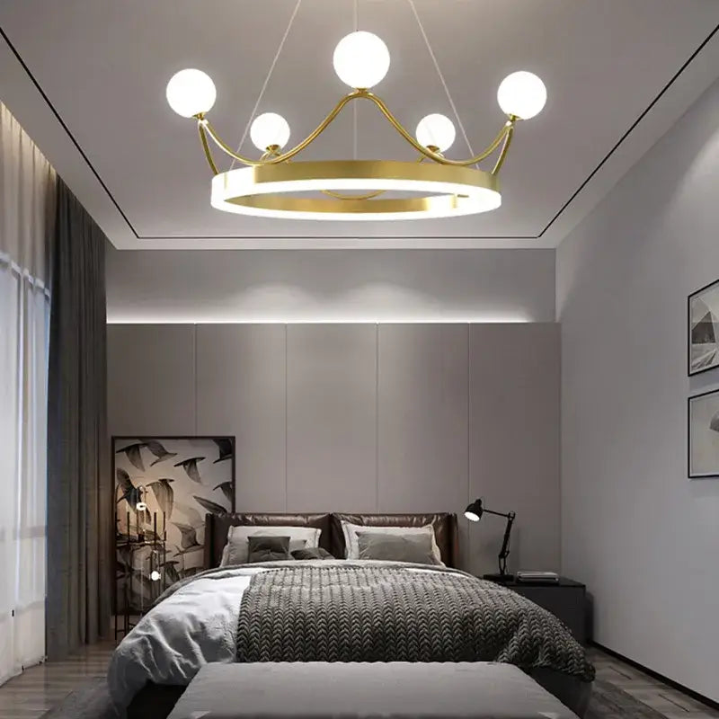 Gold crown led chandelier kids room spherical lighting