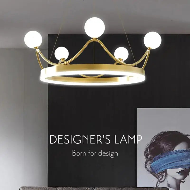 Gold crown led chandelier kids room spherical lighting