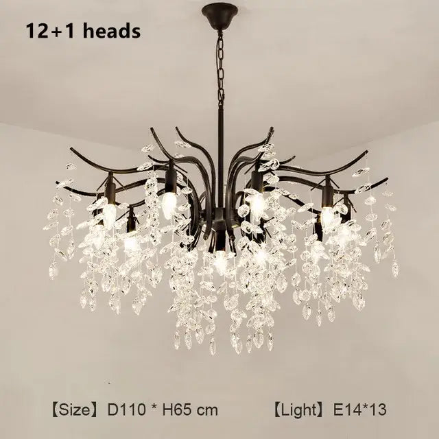 Gold crystal branch chandelier living room luxury lighting