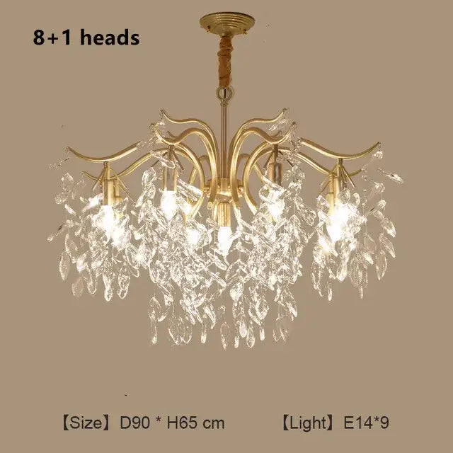Gold crystal branch chandelier living room luxury lighting