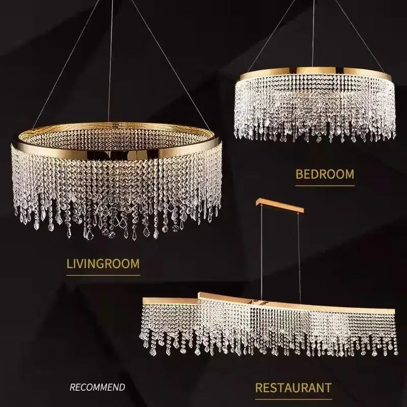 Gold crystal circle led chandelier for luxury living room