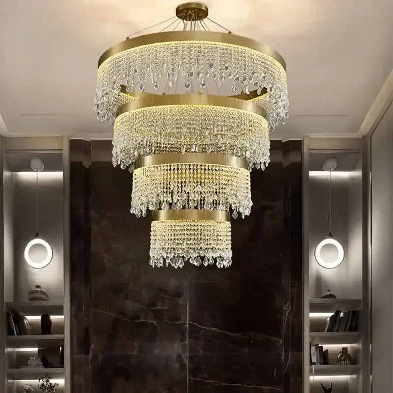 Gold crystal circle led chandelier for luxury living room