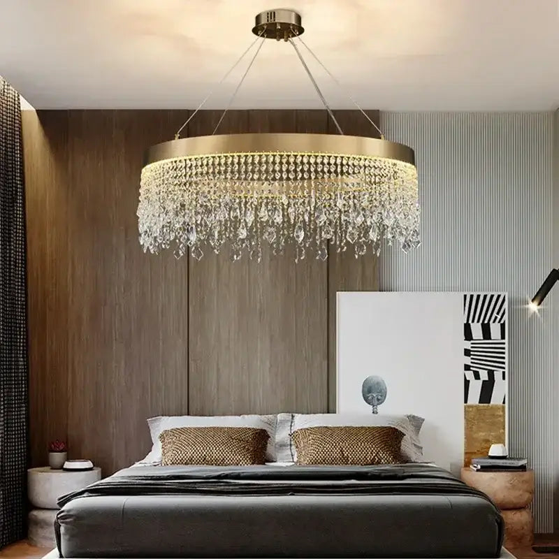 Gold crystal circle led chandelier for luxury living room