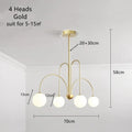 Gold curved arm glass ball pendant chandelier for dining room