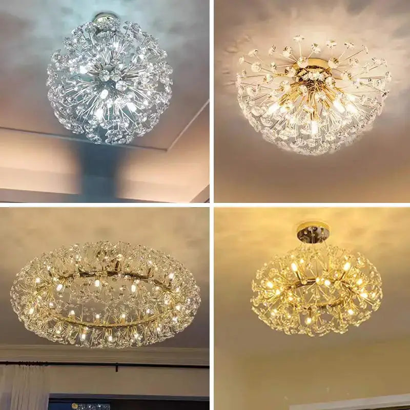 Gold dandelion crystal led pendant chandelier for living room