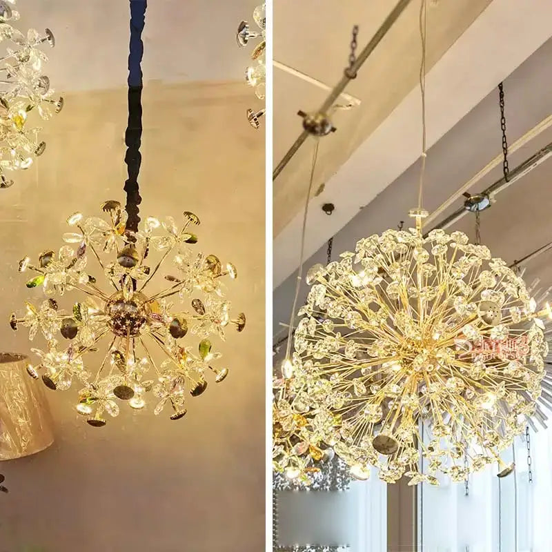 Gold dandelion crystal led pendant chandelier for living room