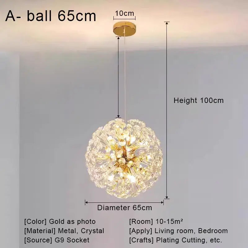 Gold dandelion crystal led pendant chandelier for living room