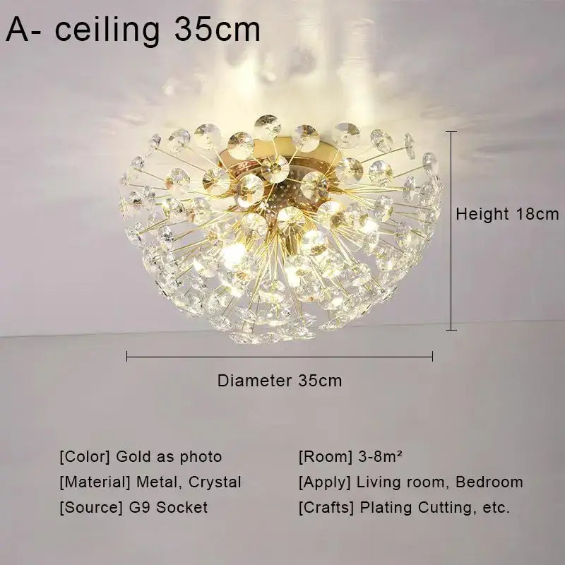 Gold dandelion crystal led pendant chandelier for living room