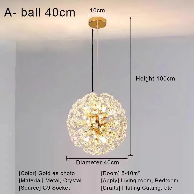Gold dandelion crystal led pendant chandelier for living room