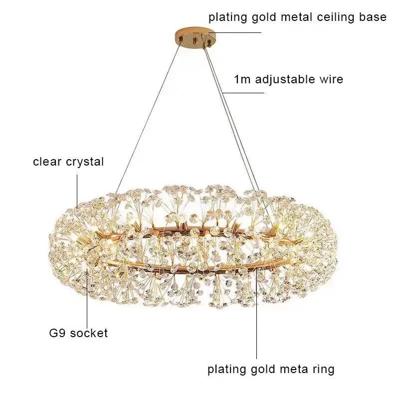 Gold dandelion crystal led pendant chandelier for living room