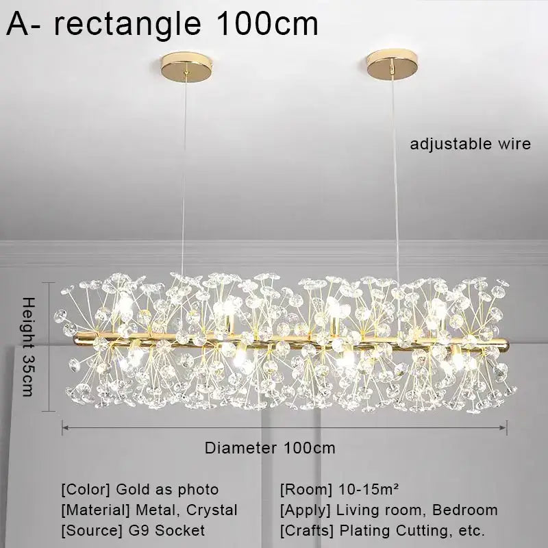 Gold dandelion crystal led pendant chandelier for living room