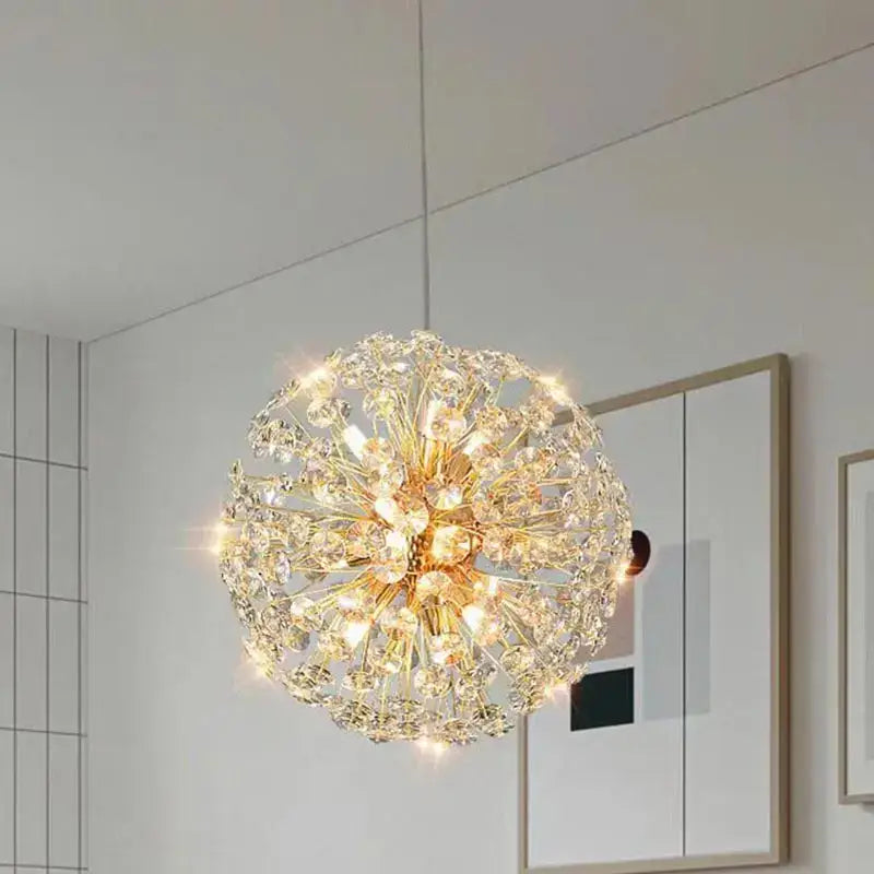 Gold dandelion crystal led pendant chandelier for living room