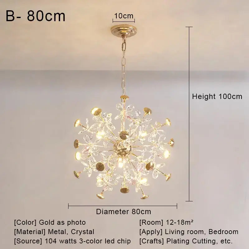 Gold dandelion crystal led pendant chandelier for living room