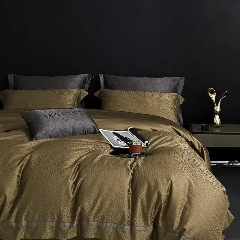 Gold & dark gray 100s egyptian cotton bedding set bedroom leopard print