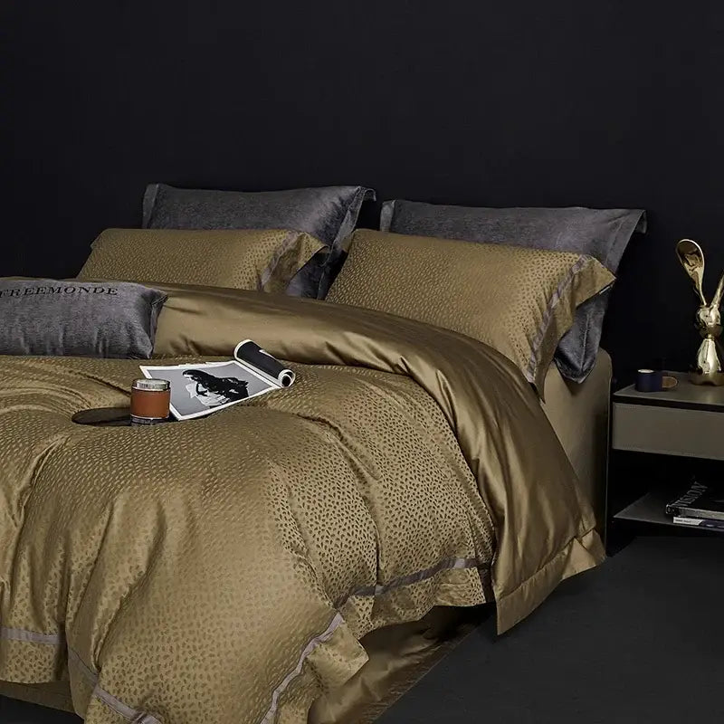 Gold & dark gray 100s egyptian cotton bedding set bedroom leopard print