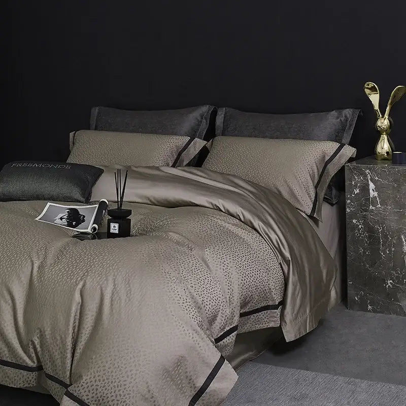 Gold & dark gray 100s egyptian cotton bedding set bedroom leopard print