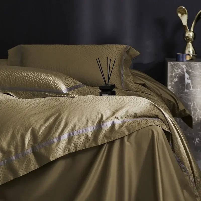 Gold & dark gray 100s egyptian cotton bedding set bedroom leopard print