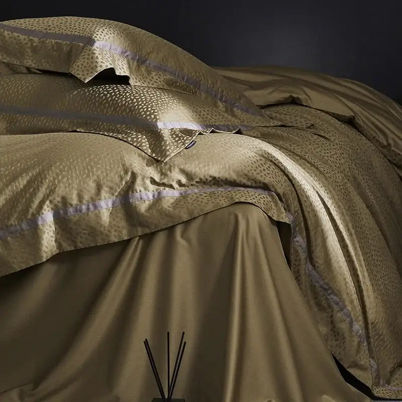 Gold & dark gray 100s egyptian cotton bedding set bedroom leopard print