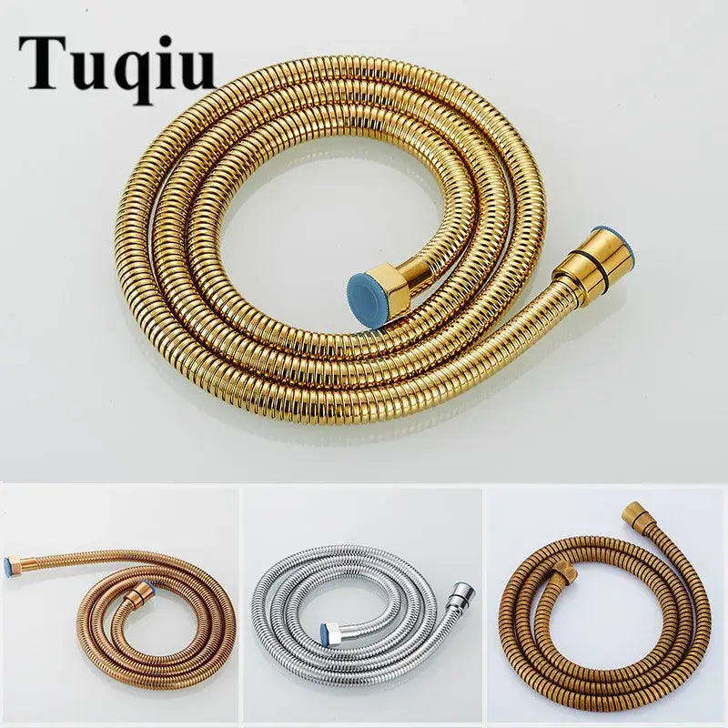 Gold flexible stainless steel shower hose bathroom brass fittings