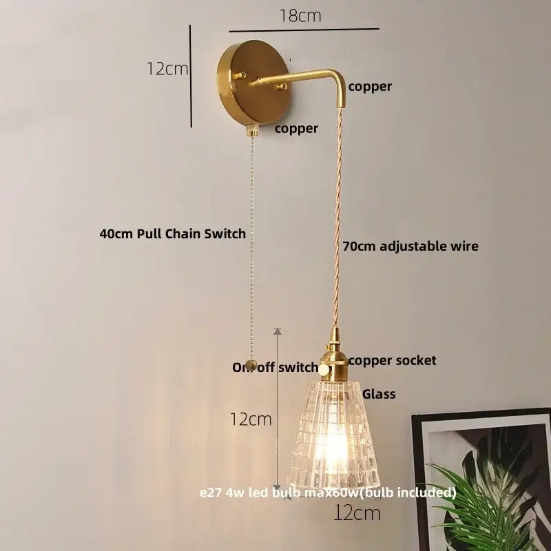 Gold fluted clear glass led wall lights bedroom sconce with crystals