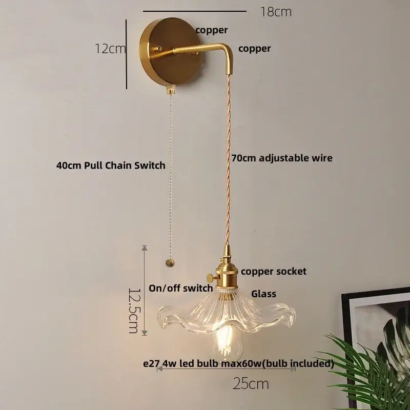 Gold fluted clear glass led wall lights bedroom sconce with crystals