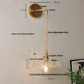 Gold fluted clear glass led wall lights bedroom sconce with crystals