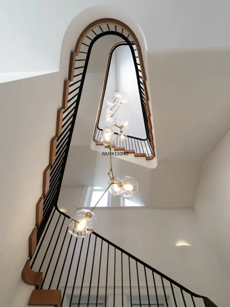 Gold glass branching staircase chandelier dining room molecular light