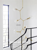Gold glass branching staircase chandelier dining room molecular light