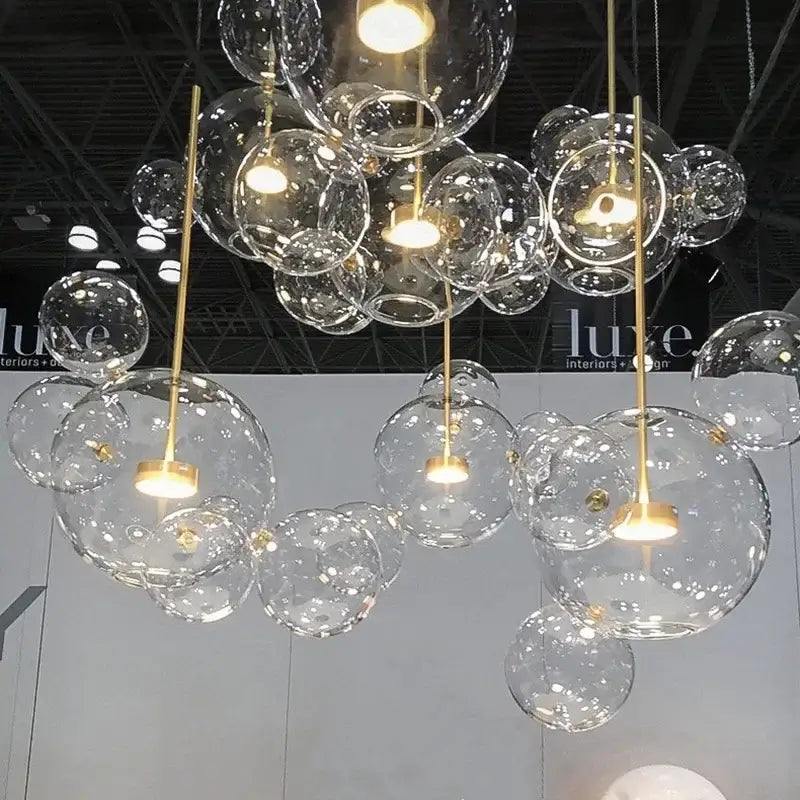 Gold glass bubble led chandelier dining room lighting