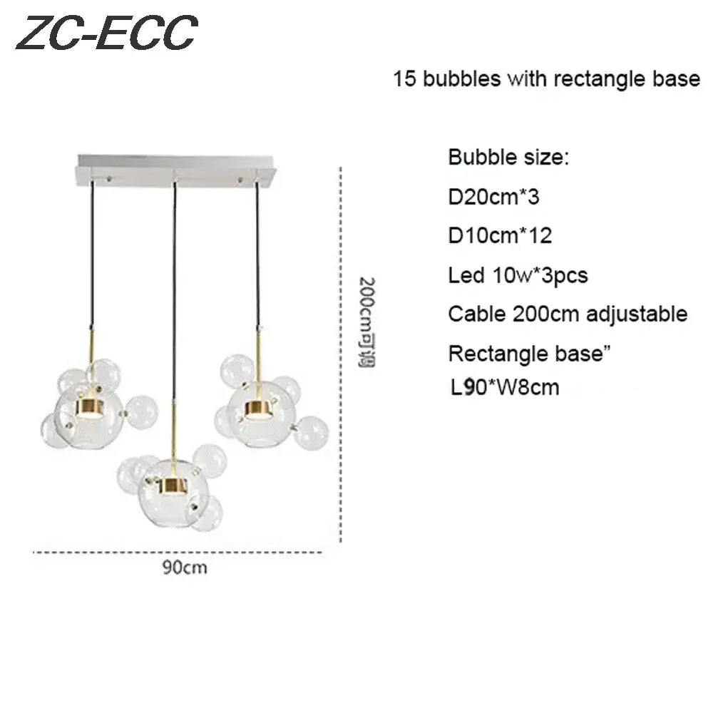 Gold glass bubble led chandelier dining room lighting