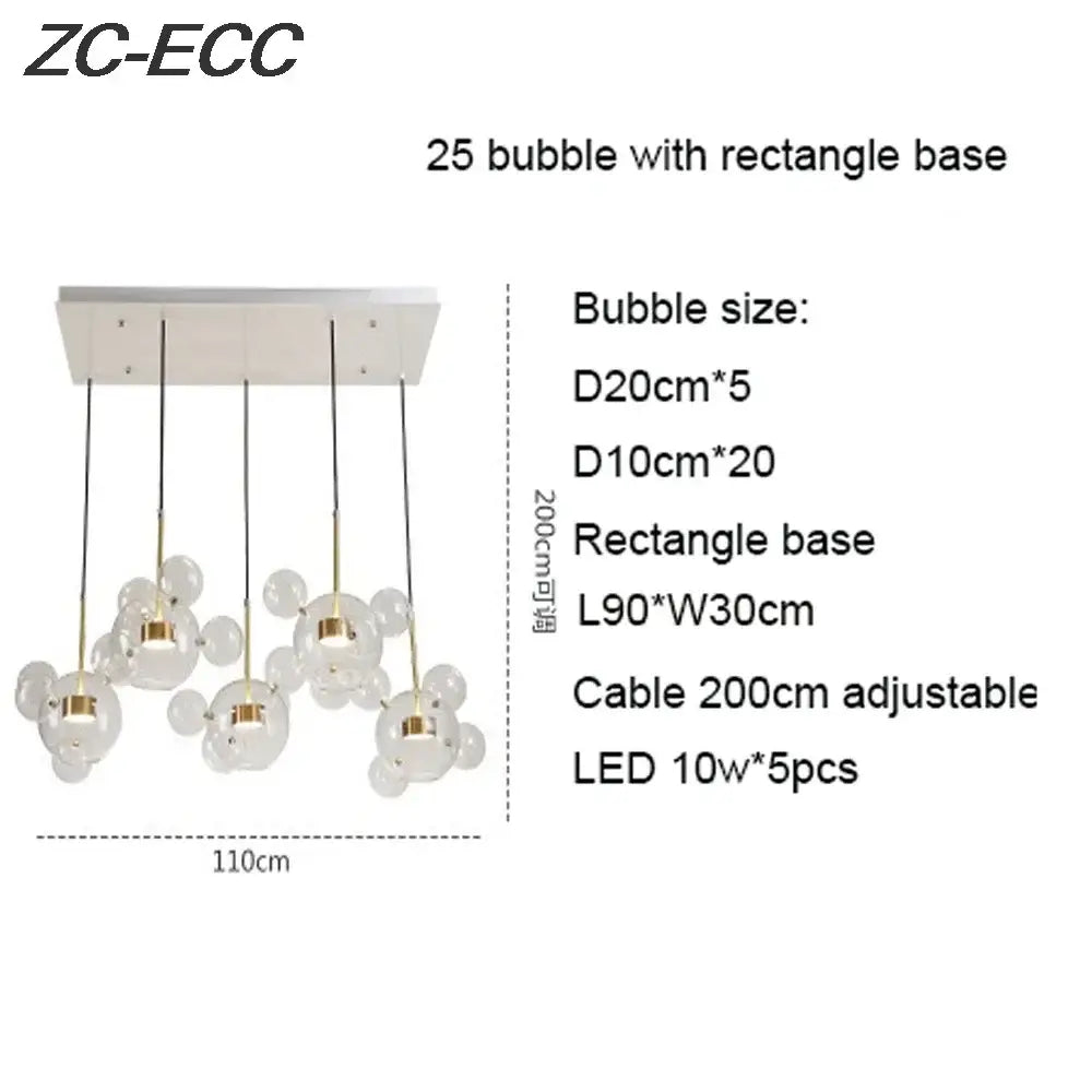 Gold glass bubble led chandelier dining room lighting