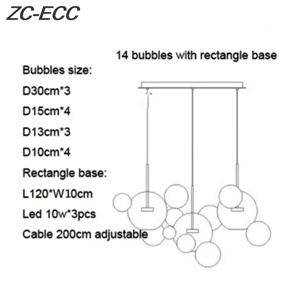 Gold glass bubble led chandelier dining room lighting