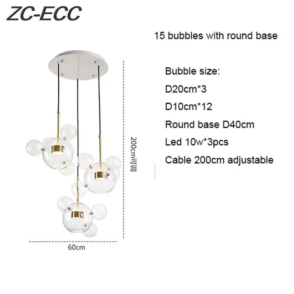 Gold glass bubble led chandelier dining room lighting