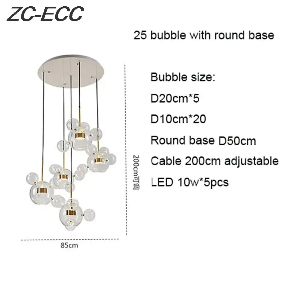 Gold glass bubble led chandelier dining room lighting