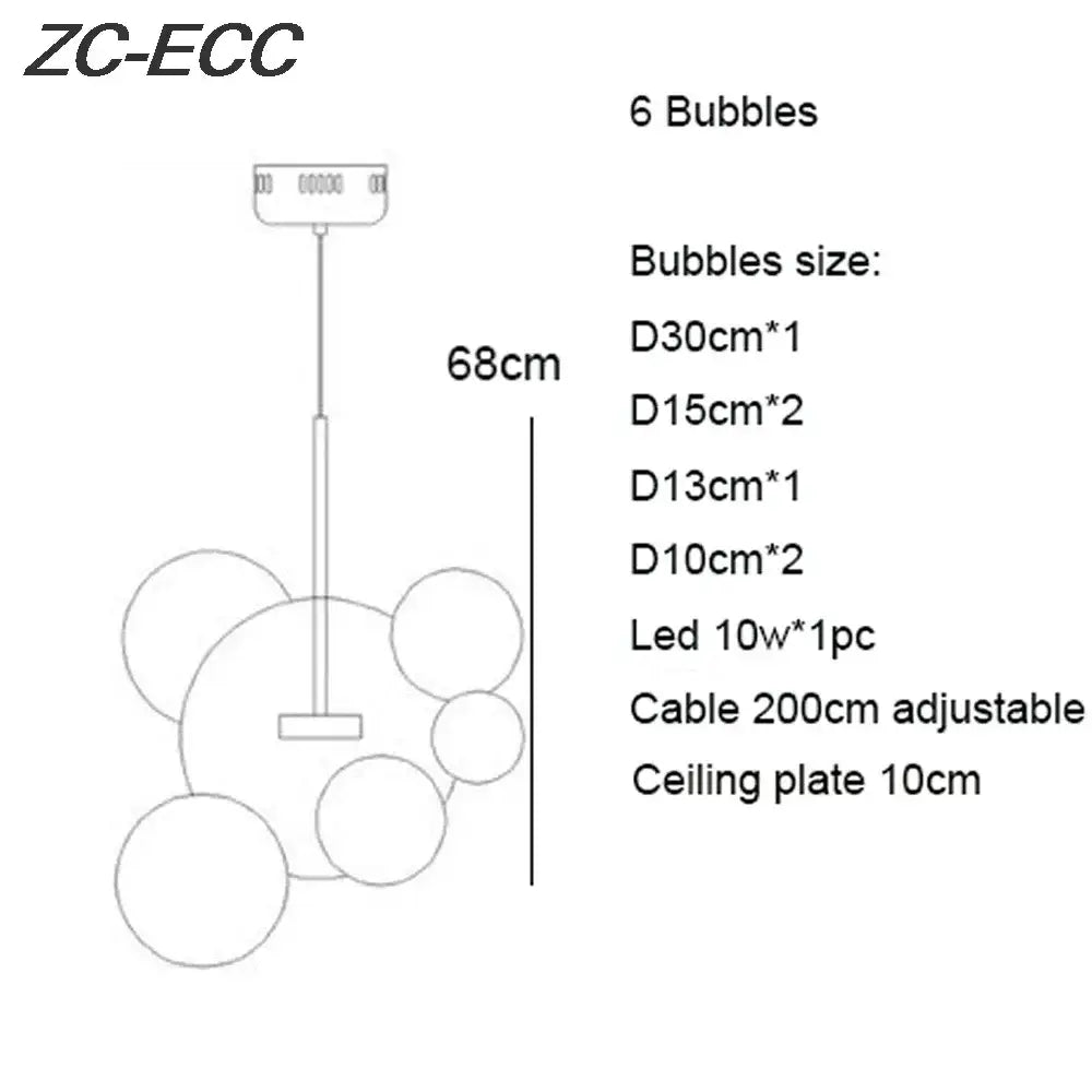 Gold glass bubble led chandelier dining room lighting