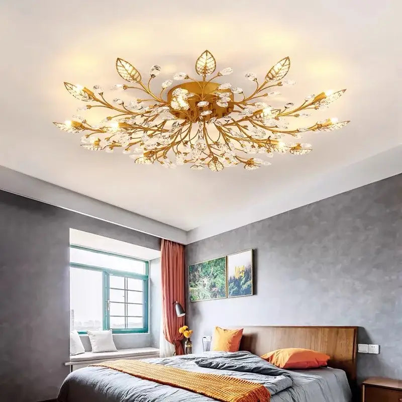 Gold leaf decorbites crystal ceiling chandelier for living room