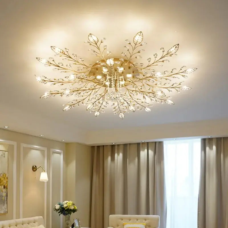 Gold leaf decorbites crystal ceiling chandelier for living room