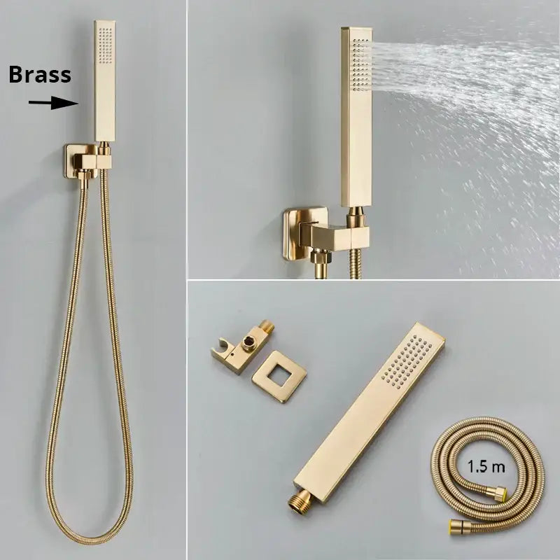 Gold led rainfall waterfall head and bathtub mixer tap bathroom system