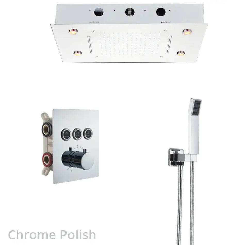 Gold led rainfall waterfall head and bathtub mixer tap bathroom system