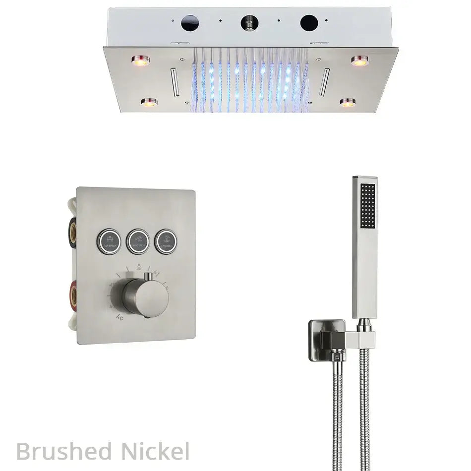 Gold led rainfall waterfall head and bathtub mixer tap bathroom system