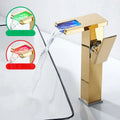 Gold led waterfall basin faucet bathroom temperature color tap