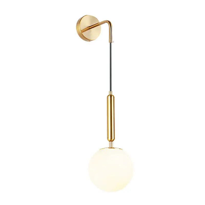 Gold opal glass spherical wall light fixture for bedroom