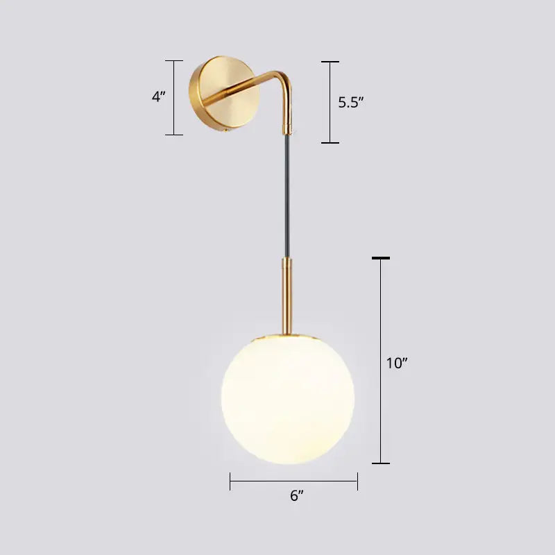 Gold opal glass spherical wall light fixture for bedroom