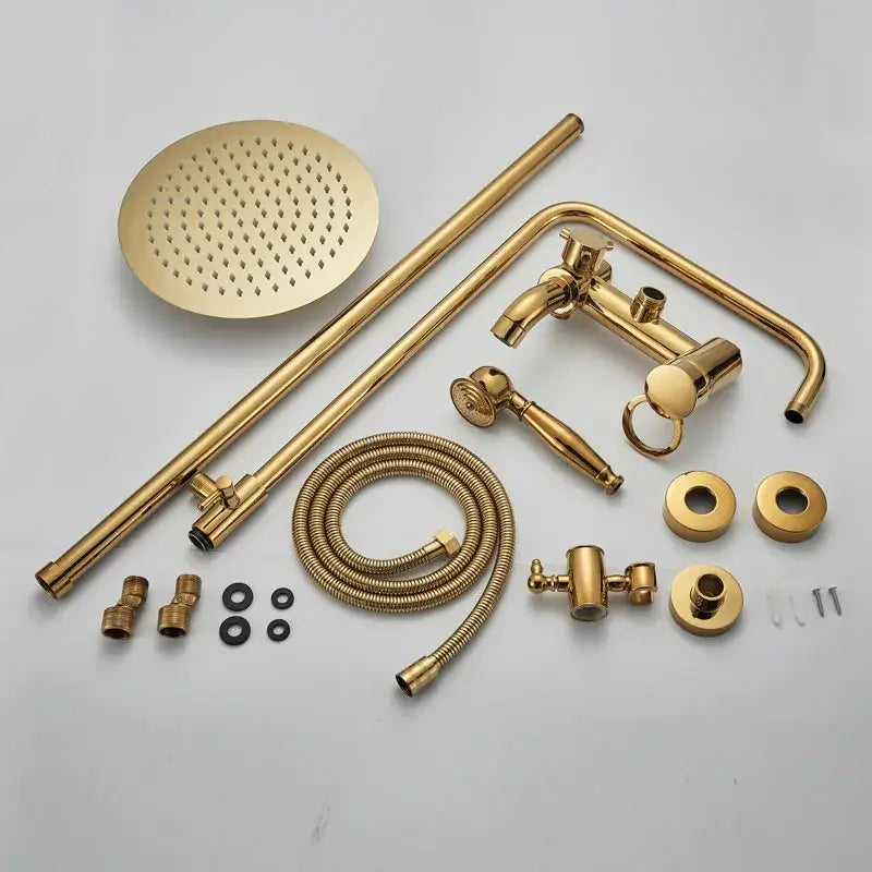 Gold rainfall and waterfall shower faucet set bathroom system