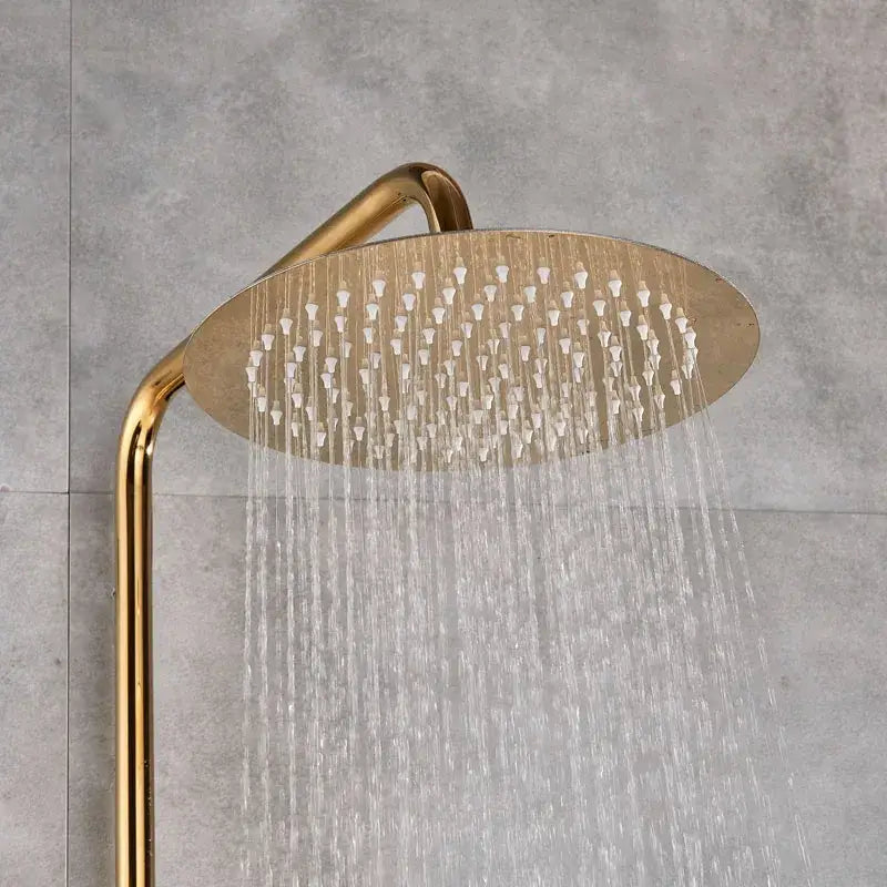 Gold rainfall and waterfall shower faucet set bathroom system